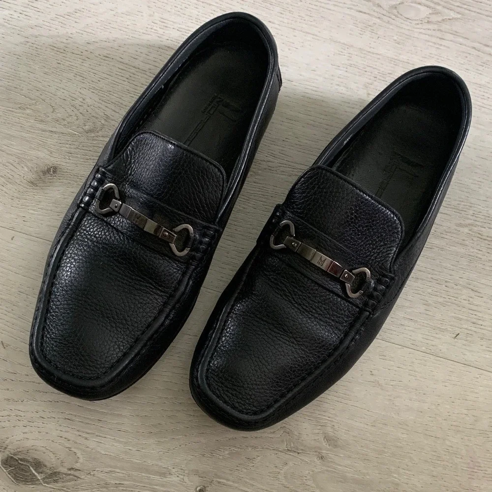 Moreschi Nassau Deerskin Driving Loafers Black‎ size 10 1/2 leather logo